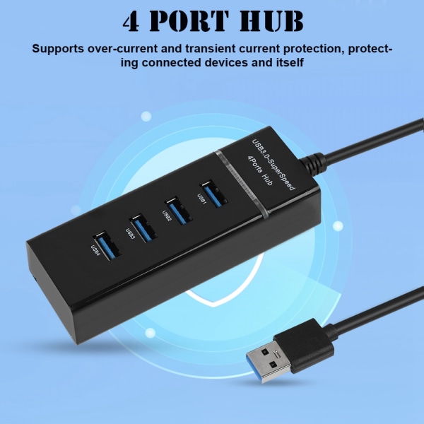 4-ports USB3.0 HUB ladestasjon 5Gbps ladehub-adapter for telefon/nettbrett/PC/Windows