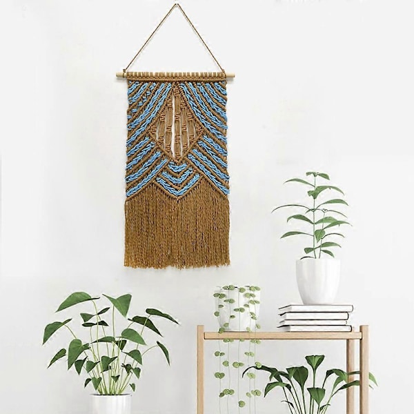Håndvævet boheme-makrame vægophæng - boheme drømmefanger - vægdekoration (40x65cm)