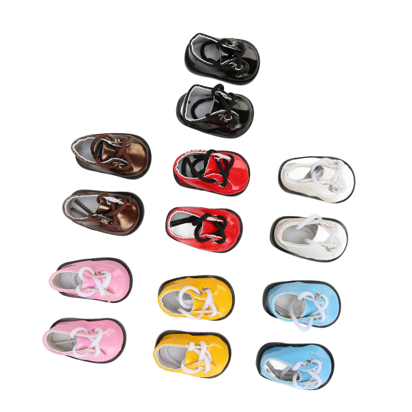 7 par docka PU-läderskor Ljust läder Casual Bolled Plysch dockklänning Söta dockskor för 20 cm dockor