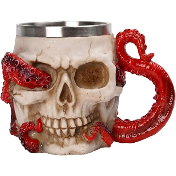 Kranie Ølkrus Tekopp Skjelett Resin Tankard Kaffekrus, 3D-utskjæring Dobbeltsidig Kranie M-UG for Farsdag Bar Halloween