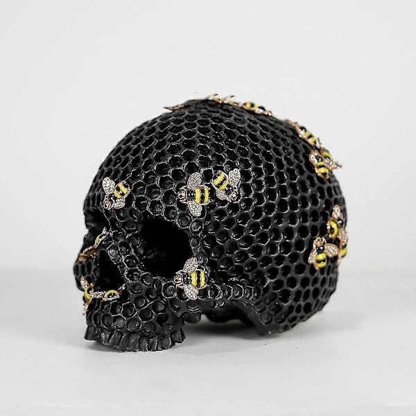 Honeycomb Skull Skulptur Figur Hylde Halloween Statuer Ornamenter 1 stk. - gul)