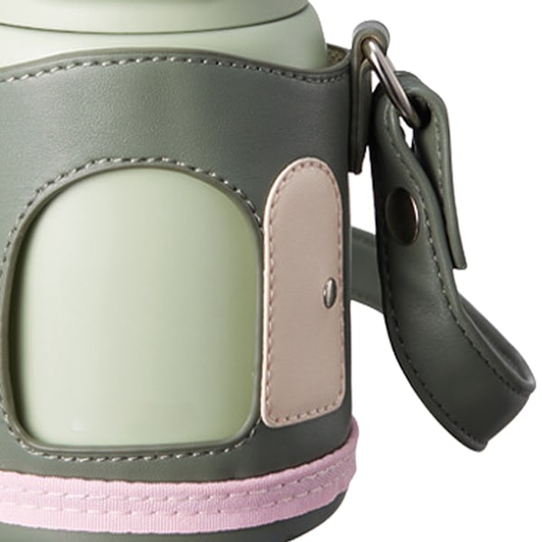 Barnisolerad mugg 480 ml, långvarig isolering, rostfritt stål, tecknad vakuummugg med avtagbar mugghållare, grön