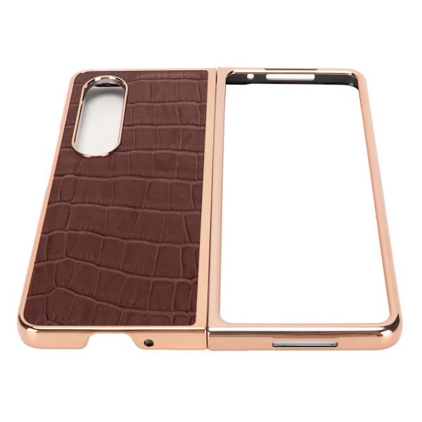 Telefonskal skyddande fodral för Samsung Galaxy Z Fold 4 Nano Plating krokodil mönster äkta läder reptålig brun