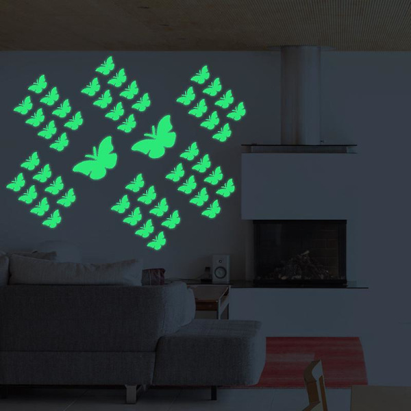 Fjäril Vägglampa Självhäftande Fluorescerande Blomma Väggdekor Barnrum Barn Sovrum Lekrum Vägg