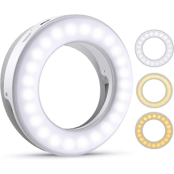Selfie Lys, Ring Light til Mobiltelefon, 40 LED Ring Light med 3 Lysstyrkeindstillinger, USB Genopladelig Selfie Ring Light, Til Alle C