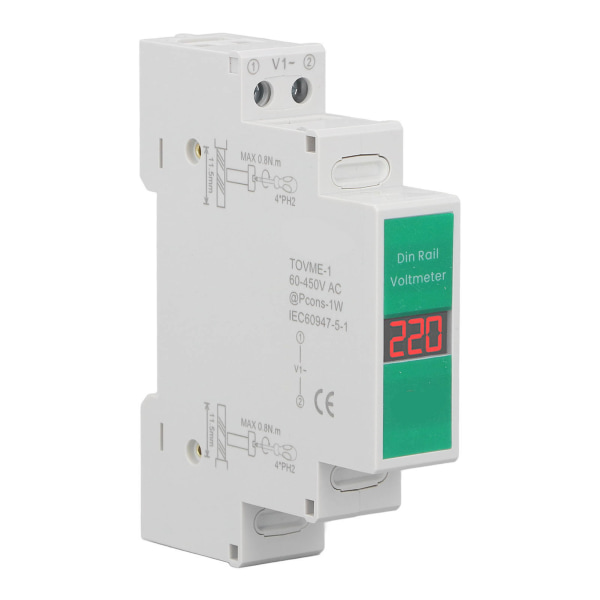 TONGOU Din-skena spänningsmätare intelligent LCD digital AC voltmeter 1 fas 60‑450V