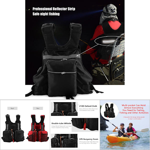 Voksne Redningsvest Redningsvest med Whistle Swimming Fishing Drivdragt (sort)