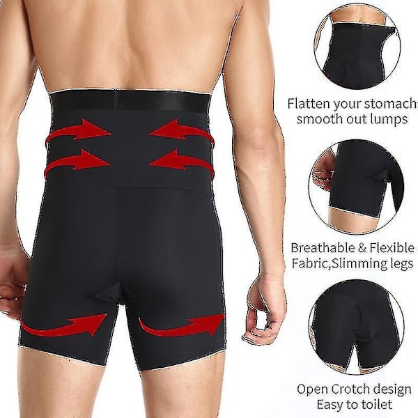 Kompressions-Højtaljet Træner Body Shaper Boxer Briefs til Mænd, Sort, Størrelse 3XL