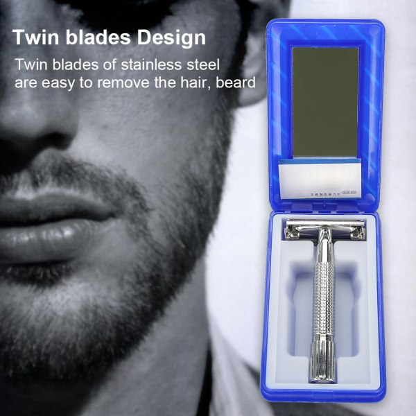 Manuell rakhyvel för män Klassisk rak dubbelkantig skäggrakapparat med case