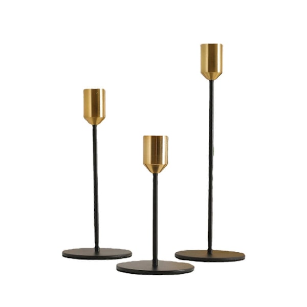 Guld Lysestage Sæt med 3 Metal Høje Lysestager til Spidslys, Dekorativt Midterstykke til Fest, Bryllup, Spisning, Stue, Passer 3/4