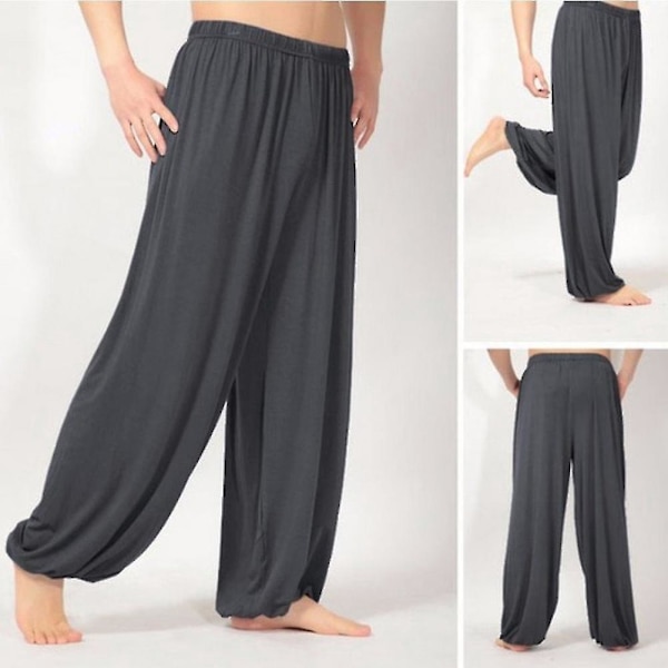 Låga Harem Yoga Dansbyxor för Män 2XL - Mörkgrå
