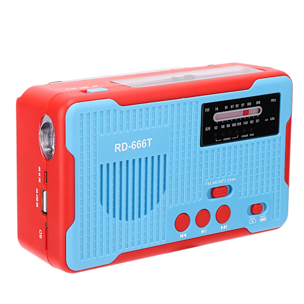 RD-666T Bärbar solcellsdriven nödhandvev AM FM-radio med LED-ficklampaBlå
