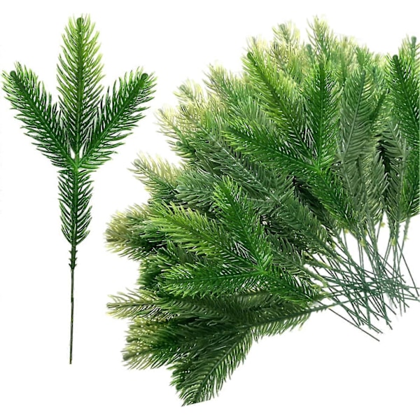 36 stk. Kunstige fyrgrene, kunstige grangrene til juledekoration, kunstige fyrgrene til DIY julekrans hjemmehåndværk