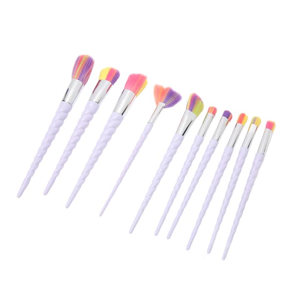 Makeupbørstesæt Bløde Farverige Børster Bærbart Kosmetikbørstesæt til Løs Puder Øjenskygge Blush 10 stk.