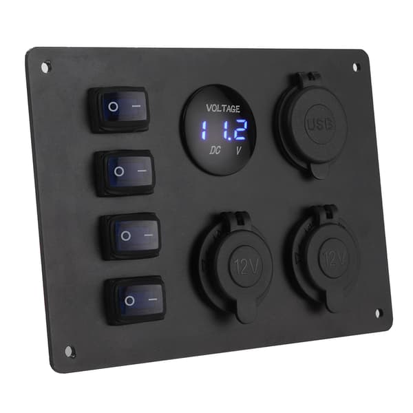 Vanntett 4-girs vippebryterpanel Dobbel USB-port Spenningsdisplay 12V-uttak for bilbåt bobiler