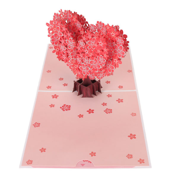 Hjerteformet Sakura 3D gratulasjonskort Utsøkt gravering Skrivbar 3D gratulasjonskort for Valentinsdag morsdag
