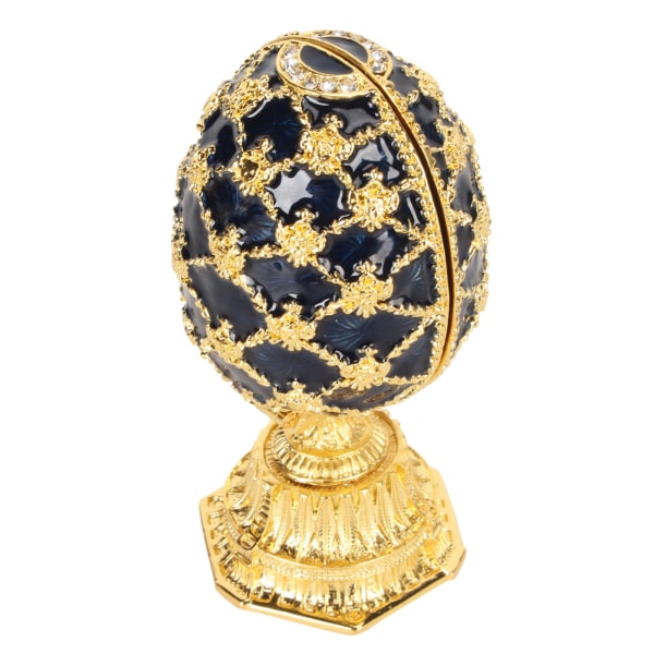 Handmålad emaljerad faberge-stil dekorativa gångjärnsförsedda smycken prydnadslåda för heminredning Blå