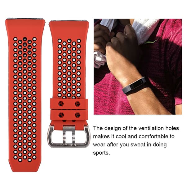Silikoninen urheiluranneke, vaihtovärinen ranneke Fitbit Ionic Large -koolle, musta ja punainen