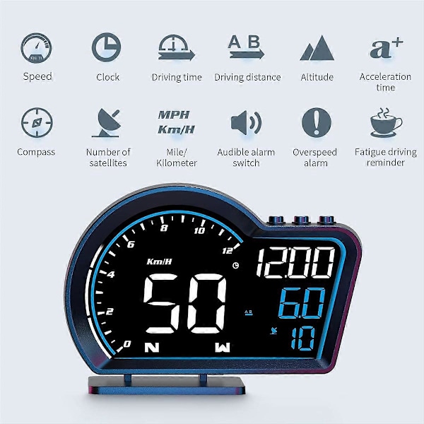 G16 Bil GPS -Up Display HUD Hastighetsmätare Körsträcka Digital Klocka