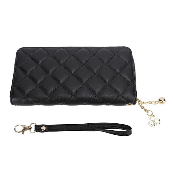 Women Long Zip Around Wallet Synthetic Leather Diamond Pattern Women Wallet Balck