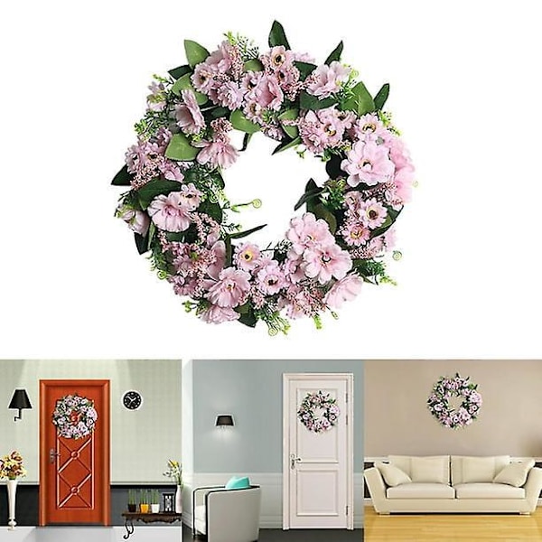 Kunstig blomsterkrans med roser og tusenfryd - Bryllup og hjemmedekor