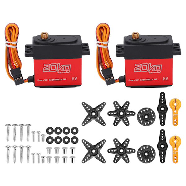 20KG Digital Servo med högt vridmoment och helt metallväxel med 25T servohorn för 1:10 skala RC-bilar