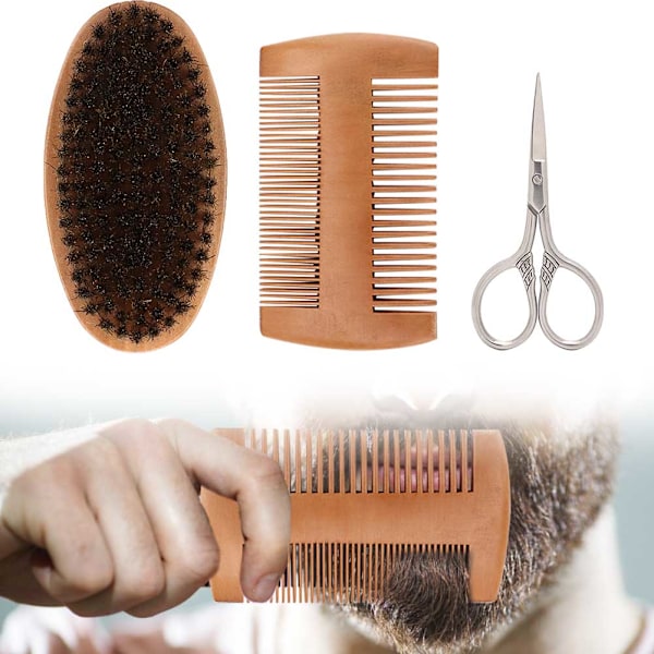 Skäggkit Skäggborste Dubbelsidig Stylingkam Sax Modelleringssats för Män (3 st / set)