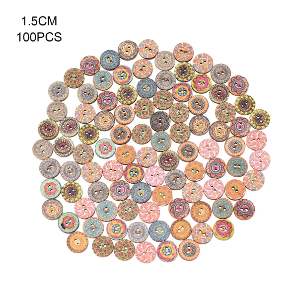 100 st Hantverksknappar Robust trä retro blomform blandade färger ljusa träknappar 15 mm diameter
