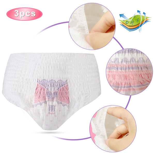 3st/påse Nattbruk Sanitetsskydd Trosor Engångs menstruationsunderkläder Maxi Overnight Trosskydd Feminin CareFree Storlek