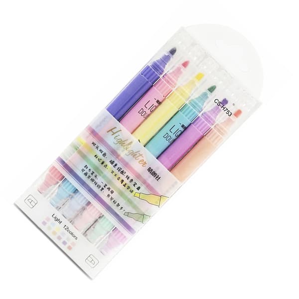 6 stk. dobbeltendet highlighter Macaron øjenbeskyttelsesfarve fluorescerende farverig markørpen