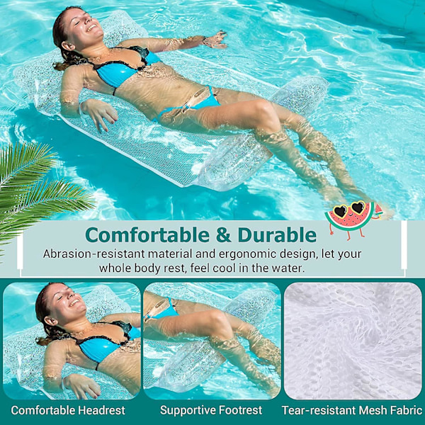 Uppblåsbar Pool Float, PVC Vikbara Flytande Uppblåsbara Sängar, Portabel Nät Poolmadrass, Uppblåsbar Vattenhängmatta, Multifunktionell Flytande för Simning