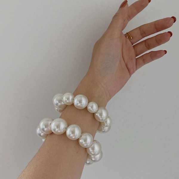 White Pearl Hair Scrunchies 2-pakkaus naisille ja tytöille - Joustavat poninhäntäpidikkeet ja hiussiteet