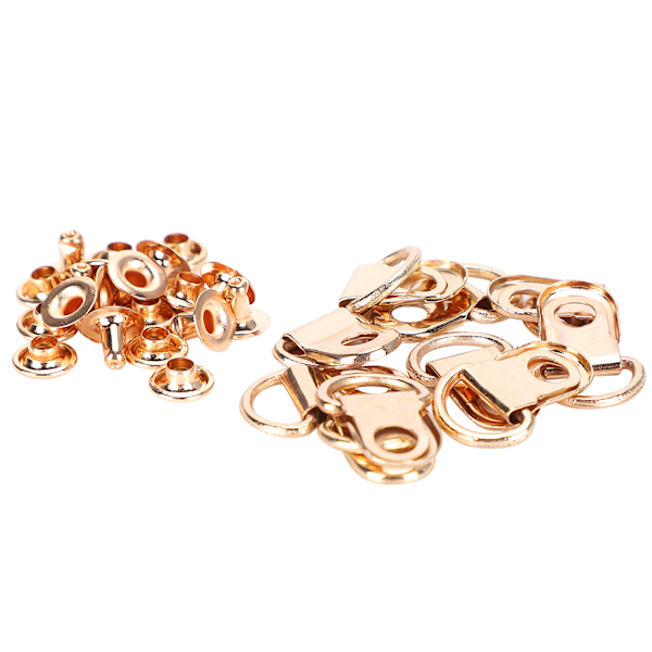 100 sæt snørebånds-øje med D-ring og spænde i messing til sko, lædertasker, gør-det-selv-nitteværktøj, guld, 9 x 14 mm