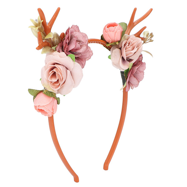 Fashionabla blomsterrenhorn Pannband Blommor kranskrona för fest Cosplay bröllop julMörk rosa