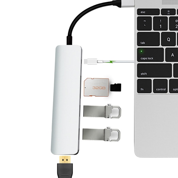 Type-C 6 i 1 Hub Multifunktionel Udvidelsesdock Type-C til HDMI/USB3.0/PD3.0 Opladning