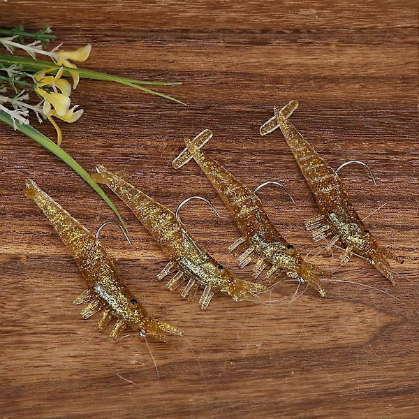 Fiskesluker Myke rekesluker, 4 stk. 9cm Kunstig imitasjon Myke fiskereker Kunstige rekesluker med krok i saltvann ferskvann (