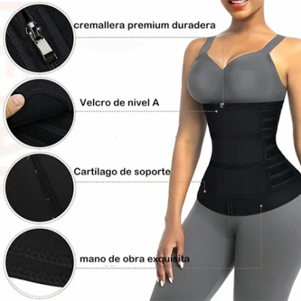 Midjetränare Polyester Dragkedja Unisex Multifunktionell Midjebandage Wrap för Sport Svart M
