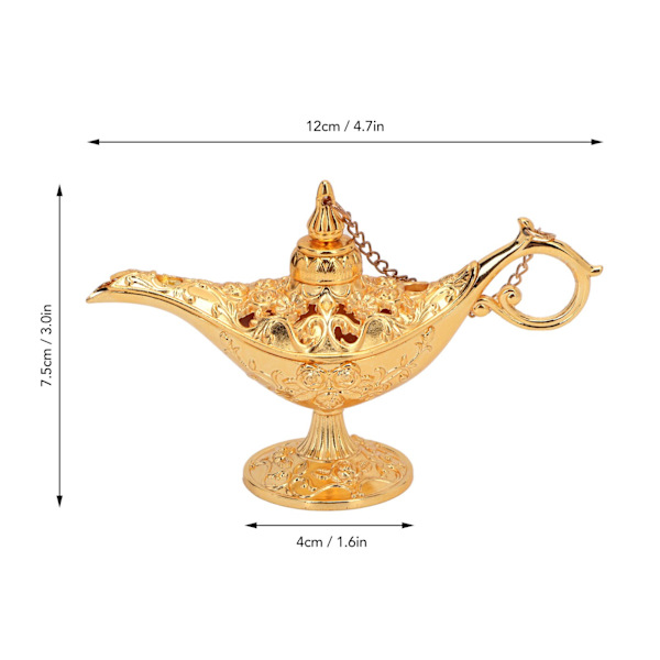 Gold Magic Genie -lamppu kohokuvioidut kukat ontot sinkkiseos Vintage Genie -lamppu makuuhuoneen toimistoon 12 cm