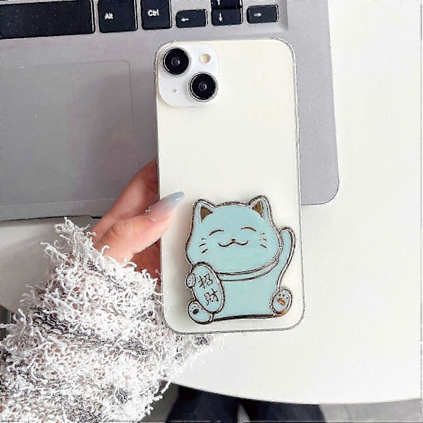 Mobiltelefon Shell Stand Lykkekat Form Foldbar Universal Candy Farve Mobiltelefon Holder Dekorativ Sort