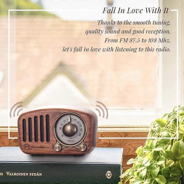 Bärbara Små Radioapparater, Trä FM Radio Retro Bluetooth Högtalare, Transistorradio Uppladdningsbar med SD MP3, stöder AUX Funktion, 270 Stor Kompass Tunin