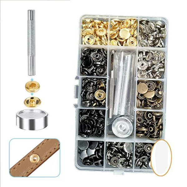 132 st Snap Buttons Kit med 4 installationsverktyg Förvaringslåda 6 färger DIY Enkel installation för klädväskor