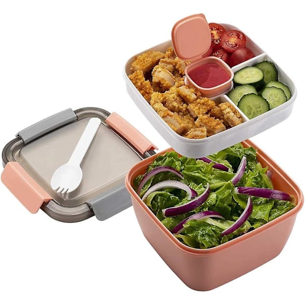 Matlåda med Smala Fack Vuxen/Barn Matlåda Hållbar Bento Matlåda Sallad Matlåda Mikrovågsugn Matlåda Resa Skola/Arbete/Picknick (Rosa)