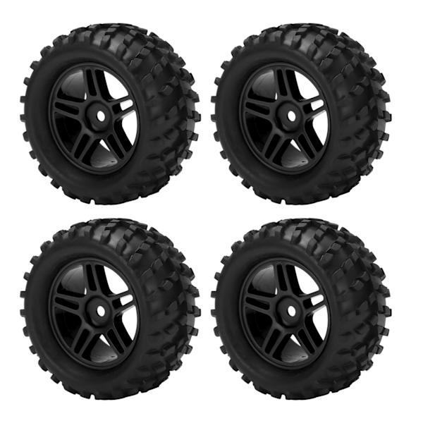 4 stk. RC-hjul og dekksett 82 mm foran og bak med flettet mønster for WLToys 144001 1/14 RC Off Road CarBlack