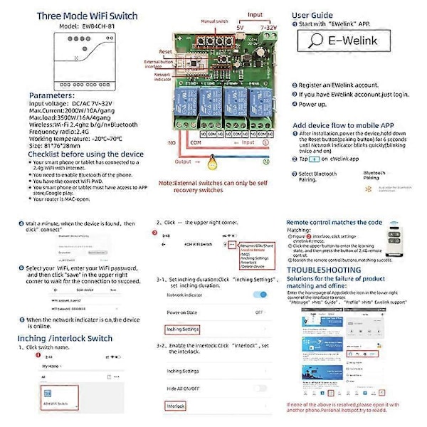 WiFi Bluetooth Switch Relæ Modul+Fjernbetjening 85-250V til Alexa