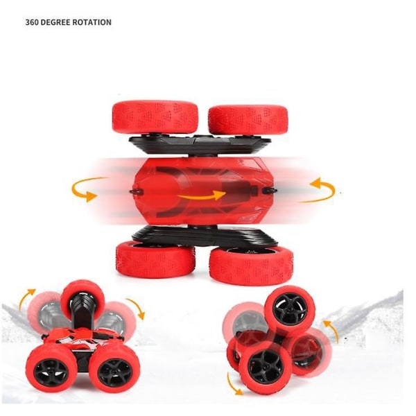 Rød genopladelig RC-buggy med 2,4 GHz fjernbetjening, 360° rotation, 180° flip og LED-forlygter - Legetøjsbil til børn til drenge og piger