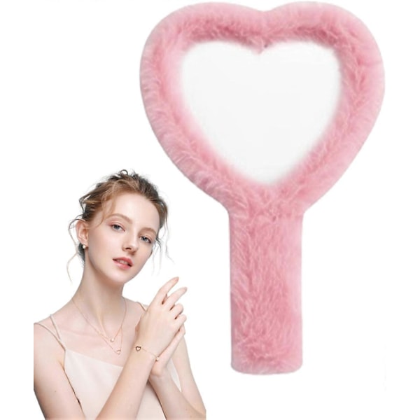Lite Håndspeil, Søtt Hjerteformet Sminkespeil med Håndtak, Flerbruks Hjemmespeil, rosa
