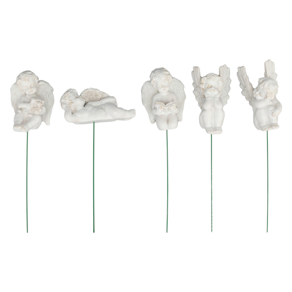 5 stk. Amorfigur på pind Holdbar harpiks Miniature Hvid engelfigur til have Baggårdsplæner