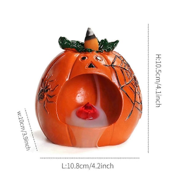 Halloween Græskar Røgelsesbrænder med Tilbageløb, Røgelseskegleholder med Tilbageløb, LED-belysning Røgelsesbrænder Til Sengebord, Studieværelse Sort