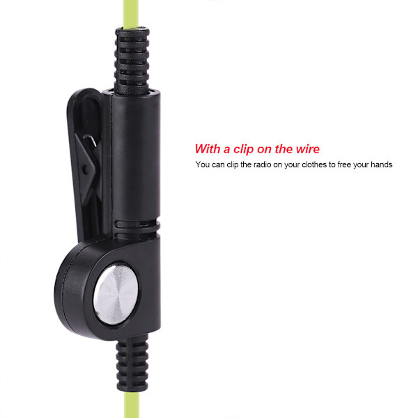 2 väriä 2-nastainen kuuloke PTT Walkie Talkie kuulokkeet litteä kaapeli kuuloke mikrofoni kuulokkeet (vihreä)