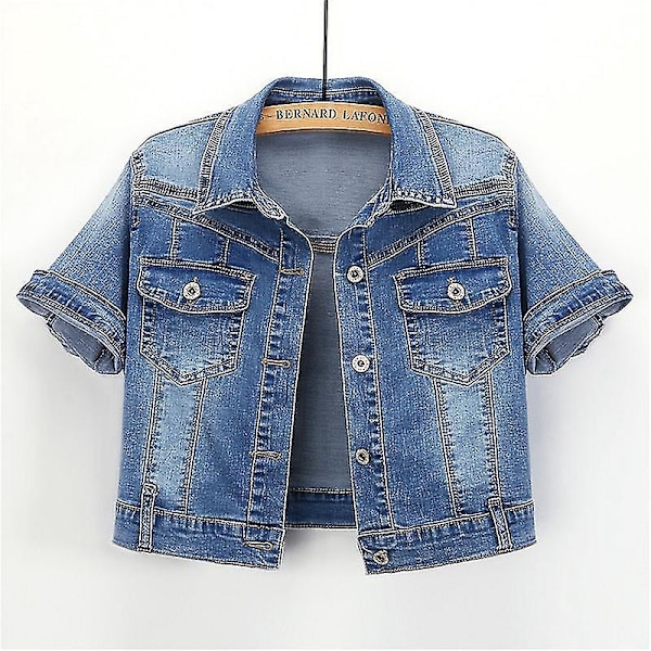 Kesäinen korealainen muoti lyhythihainen denimtakki naisille XL L vaaleansininen